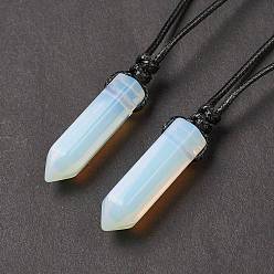 Opalite Opalite Bullet Pendant Necklace with Waxed Cords for Women, 16.14~32.68 inch(41~83cm)
