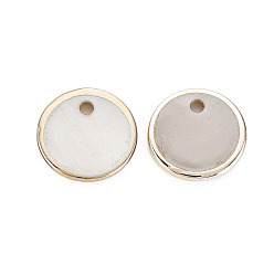 Light Gold Natural Freshwater Shell Charms, with UV Plated, Flat Round, Light Gold, 15x1.5mm, Hole: 2mm