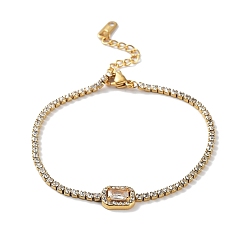 Rectangle Браслет с фианитами, с вакуумным покрытием PVD золотистого цвета 304 нержавеющая сталь стразы чашки цепи, прямоугольные, 7-3/8 дюйм (18.6 см), Кулон : 8.5x10 мм