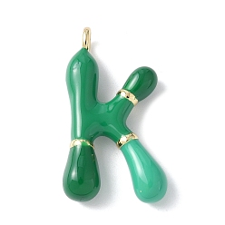 Letter K Латунь эмаль подвески, долговечный, без кадмия и без свинца, реальный 18 k позолоченный, буквенное очарование, Письмо K, 21~25x6~25x4~7 мм, отверстие : 1.6~2 мм