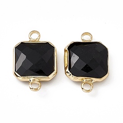 Garnet Transparent K9 Glass Connector Charms, with Light Gold Plated Brass Findings, Faceted, Square Links, Garnet, 19.5x12.5x4.5mm, Hole: 2.2mm