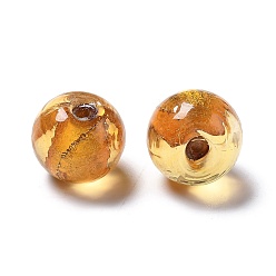 Gold Handmade Silver Foil Glass Beads, Round, Goldenrod, about 12mm in diameter, hole: 2mm