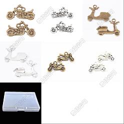 Antique Bronze & Antique Silver 96Pcs 6 Styles Tibetan Style Alloy Pendants, Motorbike Charms, Antique Bronze & Antique Silver, 14~25x13~30x2mm, 16pcs/style