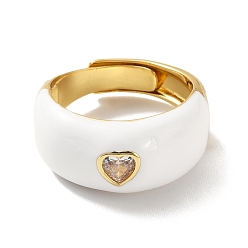 Белый Регулируемое кольцо в форме сердца из прозрачного кубического циркония, кольцо-солитер с эмалью, массивное женское кольцо из латуни с покрытием из настоящего золота 18k, без кадмия и без свинца, белые, размер США 7 3/4 (17.9 мм)