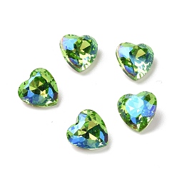 Светло-зеленый Стеклянные стразы кабошоны, задние и задние, сердце, светло-зеленый, 8x8x4 мм