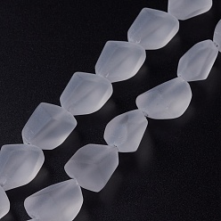 White Transparent Frosted Glass Beads Strands, Nuggets, White, 15x12x9.5mm, Hole: 1mm, about 40pcs/strand, 23.62''(60cm)