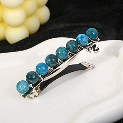 Apatite Metal French Hair Barrettes, with Round Natural Apatite Bead, Hair Accessories for Women Girl, 80x10x18mm