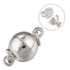 Platinum Brass Magnetic Clasps with Loops, Nickel Free, Platinum, 14x8mm, Hole: 2mm, Jump Ring: 4x0.7mm