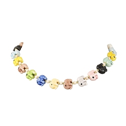 Colorful Handmade Porcelain Elephant Bead Necklaces, with Round Synthetic Turquoise Beads, Golden, Colorful, 16.02 inch(40.7cm)