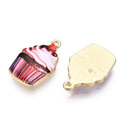 Indian Red Printed Alloy Pendants, Light Glod, Food Shape, Cupcake Charms, Indian Red, 20x13x2.5mm, Hole: 1.4mm