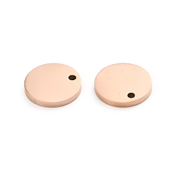 Rose Gold Ion Plating(IP) 304 Stainless Steel Charms, Polished, Stamping Blank Tag, Laser Cut, Flat Round, Rose Gold, 8x1mm, Hole: 0.8mm