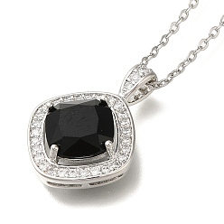 Черный 304 из нержавеющей стали кабель цепи ожерелья, латунные прозрачные кубические цирконии ромбовидные подвески ожерелья, платины и нержавеющая сталь цвет, чёрные, 17.72 дюйм (45 см)