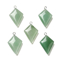 Green Aventurine Natural Green Aventurine Pendants, Kite Charms, with Stainless Steel Color Tone Stainless Steel Loops, 28x18x6~7mm, Hole: 2mm