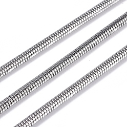 Нержавеющая Сталь Цвет Устойчивые к потускнению 304 круглые цепи-змейки из нержавеющей стали, с катушкой, пайки, цвет нержавеющей стали, 4.2 мм, Около 50 ярдов / рулон