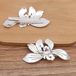 Silver Alloy Alligator Hair Clips Findings, Round Bead & Enamel Settings, with Iron Clips, Orchid Flower, Silver, 55x29mm, Fit for 5mm Beads