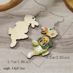 Разноцветный Милые деревянные серьги-подвески в виде кролика на пасху, красочный, 72x27 мм