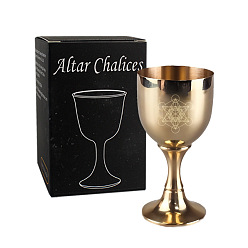 Cube Tarot Theme Brass Cups, Wicca Rite Goblet Display Decoration, for Home Decoration, Metatron Cube, 40x78mm