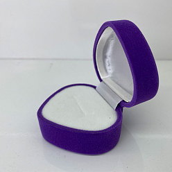 Blue Violet Velvet Organizer Ring Box, Portable Jewelry Storage Case, Heart, Blue Violet, 5.6x5x3.75cm