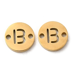 Letter B Ion Plating(IP) 304 Stainless Steel Connector Charms, Flat Round with Letter, Golden, Letter B, 9x1~1.5mm, Hole: 1~1.4mm