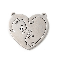 Stainless Steel Color 304 Stainless Steel Split Pendants, Heart with Cat Charm, Stainless Steel Color, 30x30x1mm, Hole: 1.8mm
