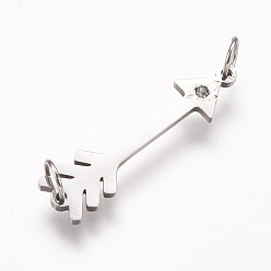 Stainless Steel Color 316 Surgical Stainless Steel Links connectors, with Rhinestone, Arrow, Stainless Steel Color, 26.5x7x1.5mm, Hole: 3.5mm