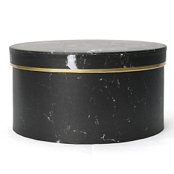 Black Round Paper Hat Boxes with Lid, Valentine's Day Marble Print Gift Case for Chocolate, Perfume, Jewelry Gift Holder, Black, 18x9cm