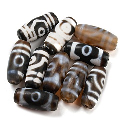 Coconut Brown Tibetan Style dZi Beads, Natural Agate Beads, Dyed & Heated, Oval, Mixed Patterns, Coconut Brown, 28x13~14mm, Hole: 2.5mm