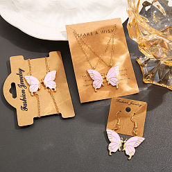 5625201 Charming Butterfly Jewelry Set with Pink Oil Drop Pendant and Earrings