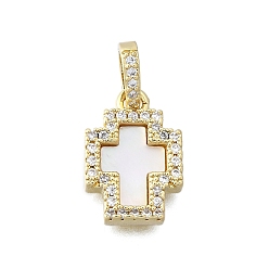 Настоящее золото 16K Подвески-крестики из латуни с микропаве и прозрачным кубическим цирконием, с оболочкой, реальный 16 k позолоченный, 15x10.5x3 мм, отверстие : 5.5x3.5 мм