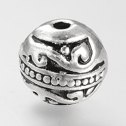 Antique Silver Tibetan Style Alloy Beads, Cadmium Free & Nickel Free & Lead Free, Round, Antique Silver, 8mm, Hole: 1.5mm, about 550pcs/1000g