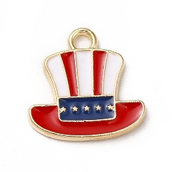 Colorful American Flag Style Alloy Enamel Pendants, Cadmium Free & Nickel Free & Lead Free, Golden, Hat Charms, Colorful, 15x15x1.5mm, Hole: 1.8mm