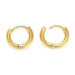 Echt 18 k vergoldet Ionenplattierung (IP) 304 Edelstahl-Huggie-Creolen, manuelles Polieren, dicke Creolen, Nickel frei, Ring, echt 18 k vergoldet, 10 Messgerät, 13x12x2.5 mm, Stift: 1 mm