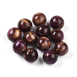 Фиолетовый Бусины из cмолы, круглые, два тона, темные орхидеи, 8 мм, отверстие : 2 мм