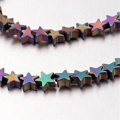 Multi-color Plated Electroplate Non-magnetic Synthetic Hematite Bead Strands, Frosted, Star, Multi-color Plated, 8x8x3mm, Hole: 1mm, about 68pcs/strand, 15.7 inch