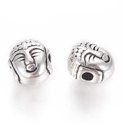 Antique Silver Tibetan Style Alloy Beads, Cadmium Free & Lead Free, Buddha head, Antique Silver, 8x7x5.5mm, Hole: 1.5mm
