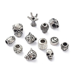 Antique Silver Stainless Steel Beads, Mixed Shape, Antique Silver, 10~15x8~12x4~14.5mm, Hole: 1.6~8mm