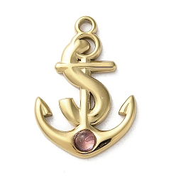Amethyst Vacuum Plating 316 Stainless Steel Pendants, with Natural Amethyst, Anchor, Real 18K Gold Plated, 23x15.5x3mm, Hole: 1.8mm