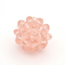 Dark Salmon Transparent Glass Crystal Round Woven Beads, Cluster Beads, Dark Salmon, 14mm, Beads: 4mm