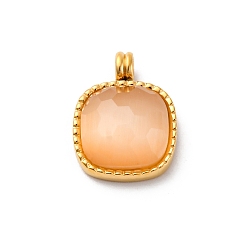 Персиковый Слойка 304 подвески из нержавеющей стали, С граненым стеклом, ионное покрытие (ip), квадратный, реальный 14 k позолоченный, розовые, 16x12x6 мм, отверстие : 2.5 мм