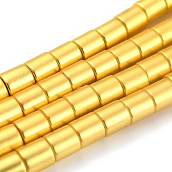 Golden Plated Non-magnetic Synthetic Hematite Beads Strands, Galvanic Plating(Color Retention for 1 Year), Column, Golden Plated, 6x6mm, Hole: 1mm, about 66pcs/strand, 15.91 inch(40.4cm)