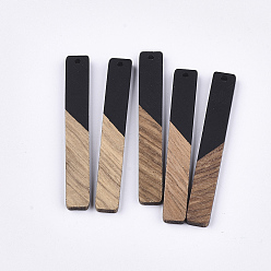 Черный Большие подвески из смолы и дерева, прямоугольные, чёрные, 51.5x7.5x3 мм, отверстие : 1.8 мм