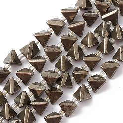 Pyrite Natural Pyrite Beads Strands, with Seed Beads, Triangle, 9.5~10x10~11x9.5~10mm, Hole: 1mm, about 18pcs/strand, 7.68''(19.5cm)