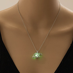 Lime Glow in the Dark Luminous Alloy Cage Pendant Necklaces, Tortoise, Lime, 17.72 inch(45cm)