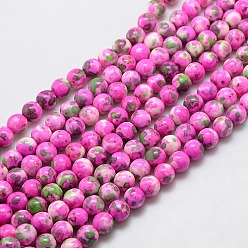 Fuchsia Synthetic Ocean White Jade Beads Strands, Dyed, Round, Fuchsia, 6mm, Hole: 1mm, about 66pcs/strand, 15.74 inch