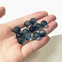 Prussian Blue Czech Glass Beads, No Hole, with Glitter Powder, Round, Prussian Blue, 10mm