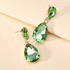 Light green Colorful Transparent Glass Crystal Earrings with Fashionable Waterdrop Shape for Elegant and Stylish Women
