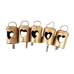 Heart Iron Bell Pendants, for Christmas Decoration, Golden, Heart, 50~60mm