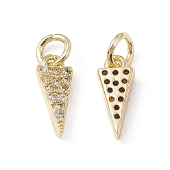Real 18K Gold Plated Brass Micro Pave Clear Cubic Zirconia Charms, with Jump Ring, Triangle Charm, Real 18K Gold Plated, 12x5x2.5mm, Hole: 3.4mm