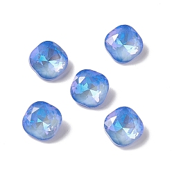 Light Sapphire Mocha Fluorescent Style Electroplate K9 Glass Rhinestone Cabochons, Pointed Back, Faceted, Square, Light Sapphire, 8x8x4mm