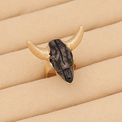 Black Adjustable Bull Head Resin Finger Rings, Bohemia Style Rings for Women, Black, US Size 8, Inner Diameter: 18mm